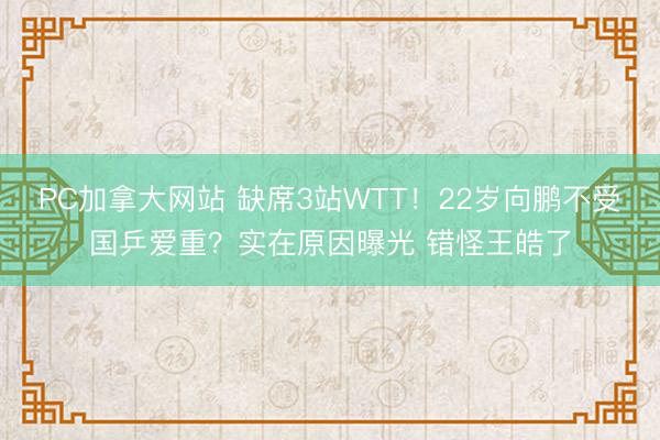 PC加拿大网站 缺席3站WTT！22岁向鹏不受国乒爱重？实在原因曝光 错怪王皓了