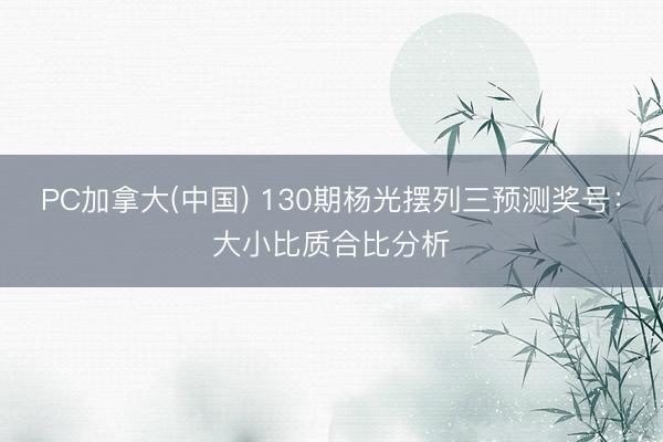 PC加拿大(中国) 130期杨光摆列三预测奖号：大小比质合比分析