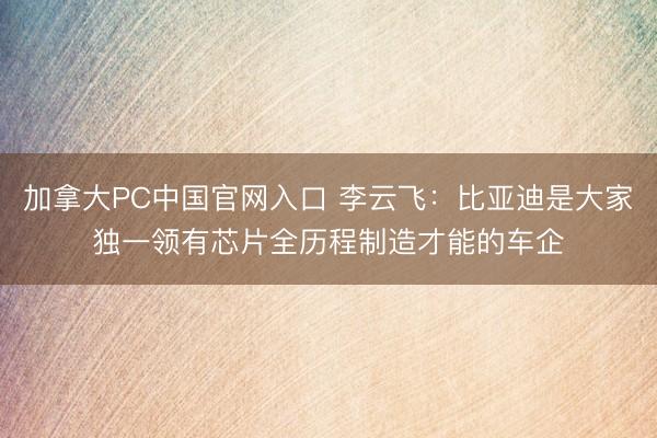加拿大PC中国官网入口 李云飞：比亚迪是大家独一领有芯片全历程制造才能的车企