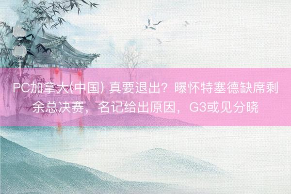 PC加拿大(中国) 真要退出？曝怀特塞德缺席剩余总决赛，名记给出原因，G3或见分晓