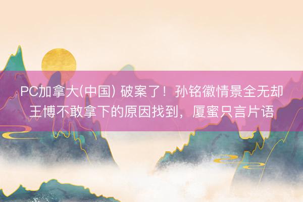 PC加拿大(中国) 破案了！孙铭徽情景全无却王博不敢拿下的原因找到，厦蜜只言片语