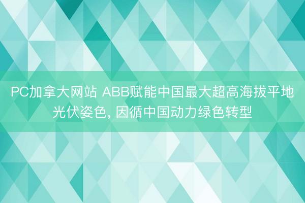 PC加拿大网站 ABB赋能中国最大超高海拔平地光伏姿色， 因循中国动力绿色转型