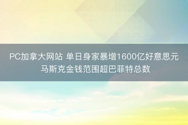 PC加拿大网站 单日身家暴增1600亿好意思元 马斯克金钱范围超巴菲特总数
